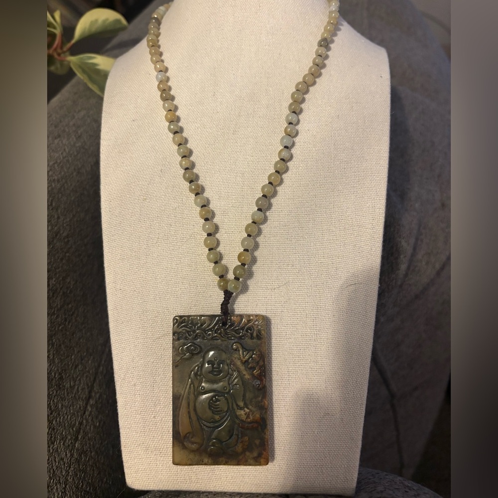 Jade Beaded Buddha Pendant Necklace